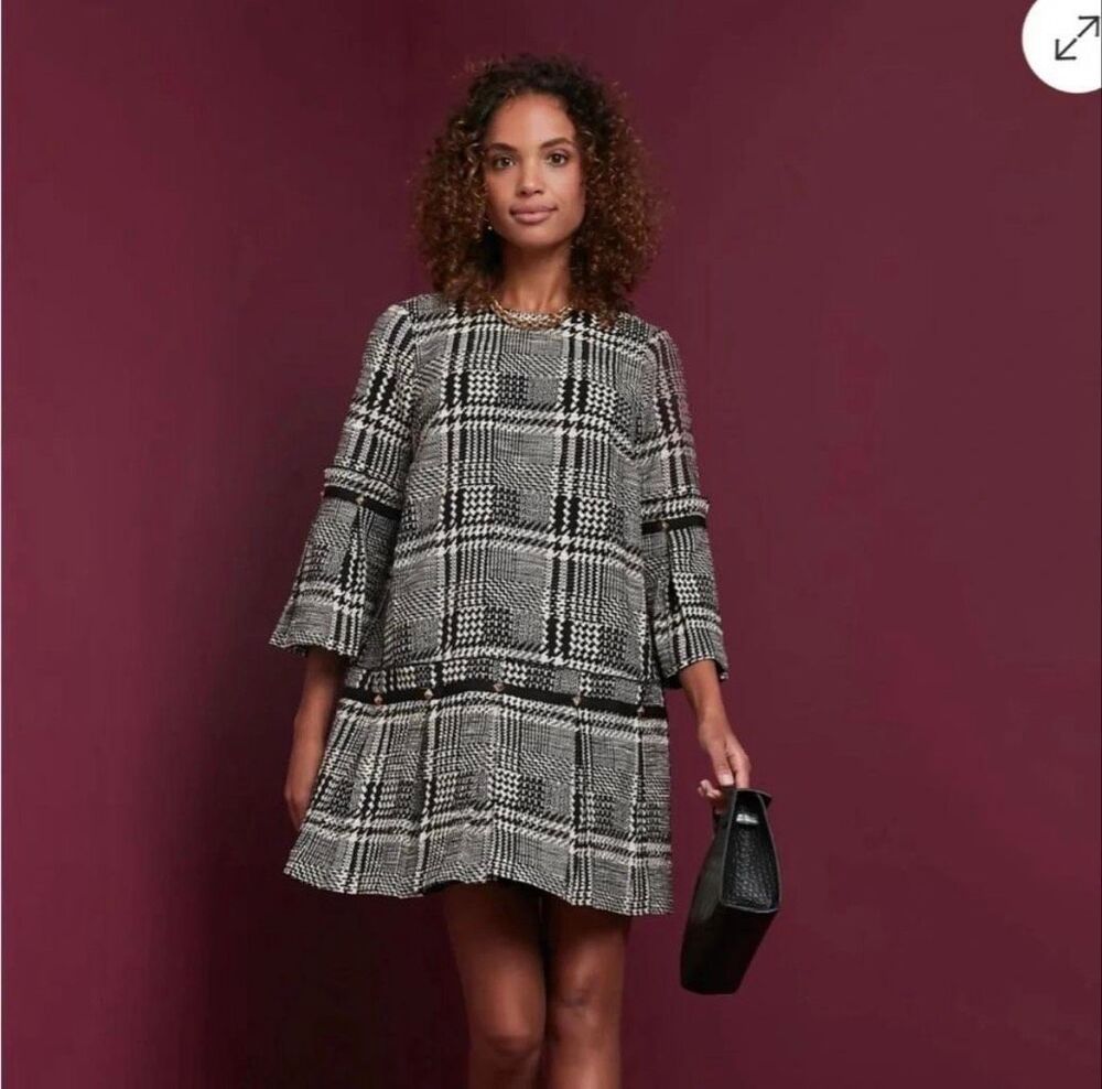 Tuckernuck Check Kennedy Dress XL Houndstooth Plaid Drop Waist Mini Preppy